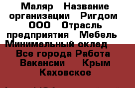 Маляр › Название организации ­ Ригдом, ООО › Отрасль предприятия ­ Мебель › Минимальный оклад ­ 1 - Все города Работа » Вакансии   . Крым,Каховское